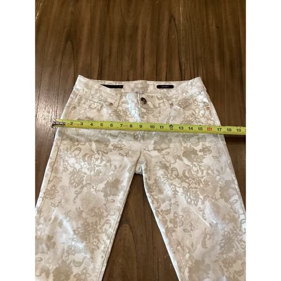 Cache Floral Lace Jacquard Print Skinny Jeans Gold/Off White lowrise Pants 2 - Picture 5 of 13